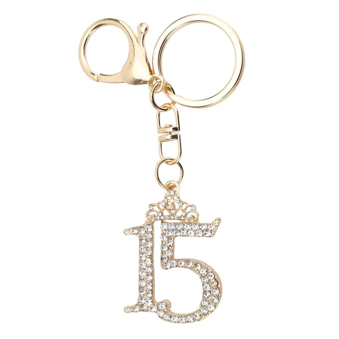 Strass Nummer 15 Hanger Sleutelhanger Karabijnhaak Glanzend Nummer Sleutelhanger voor Handtassen Wit wit