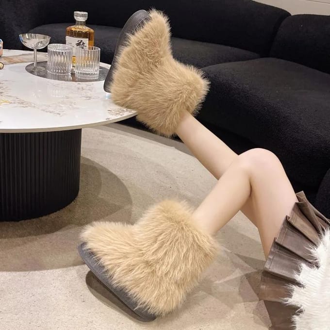 Nouvelle Couleur Bottes de Neige Mi-mollet en Peluche Bottes Poilues pour Femmes 42 brun foncé