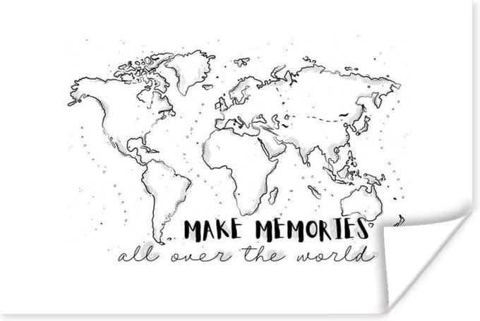 Poster - Wereldkaart - Quote - Reizen - 120x80 cm