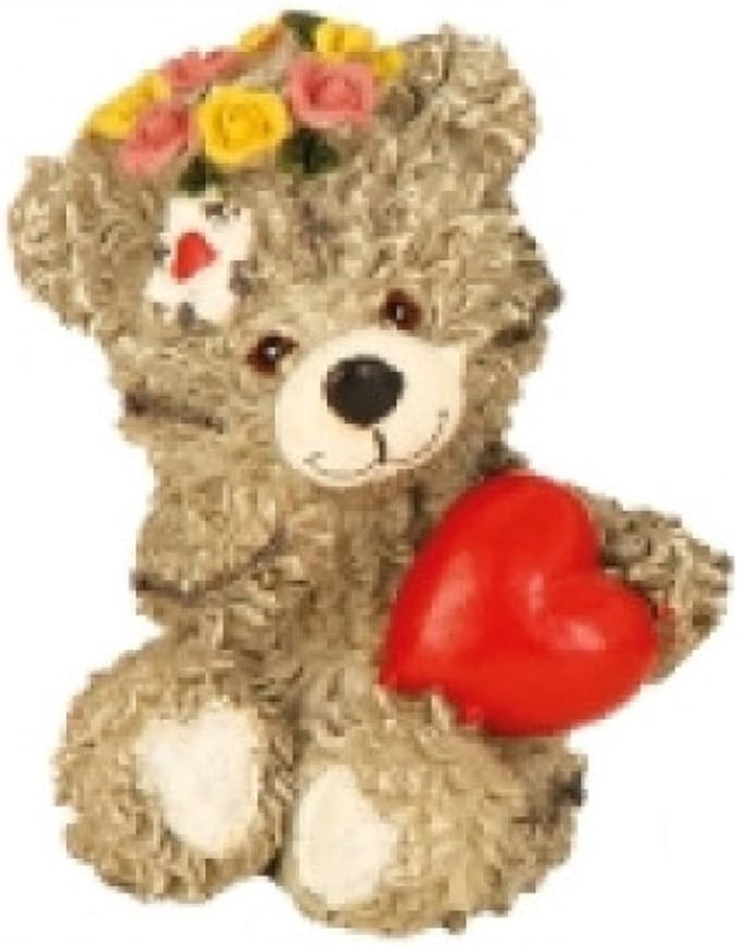 Beer met hart 6,5 cm - Bloemen op hoofd + hart scheef