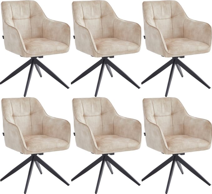Colenis® - Lungo Eetkamerstoel - Set Van 6 - Beige - Adoré Velvet - Industrieel - 180°