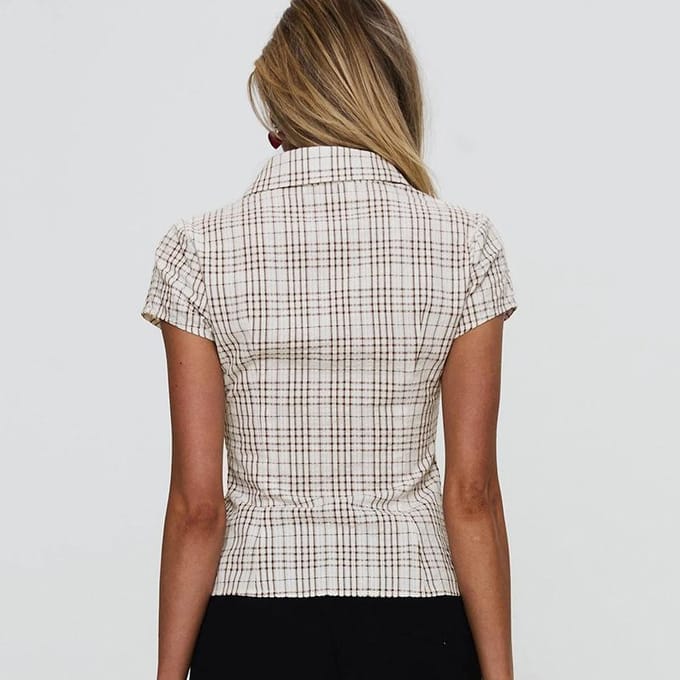 Geruit overhemd Temperament Taille Knoop Vest Professionele Dames Top L