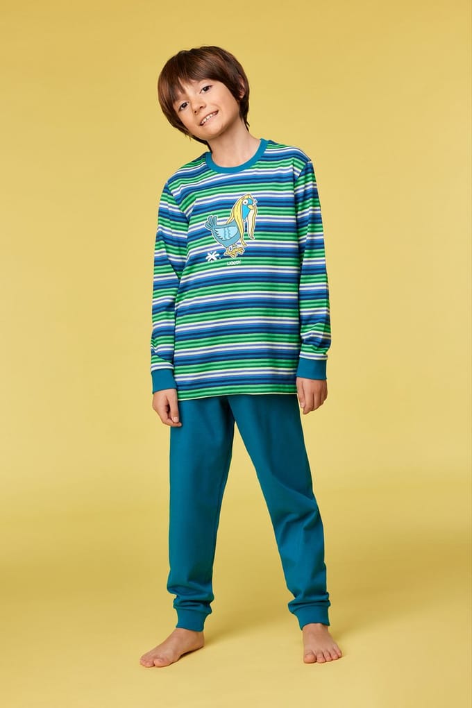 Woody pyjama jongens/heren - multicolor gestreept - duif - 252-10-PLC-S/912 - maat 92
