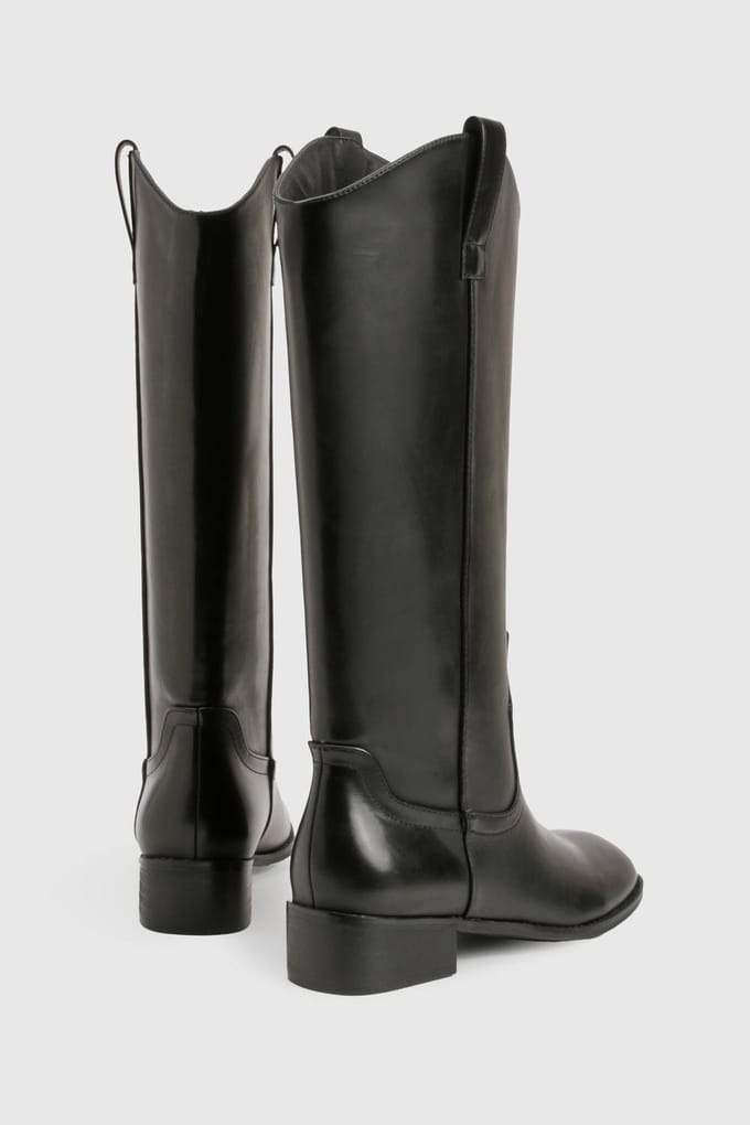 boohoo Dames Schone Western Distressed laars met blockhiel | Black | Maat: 4