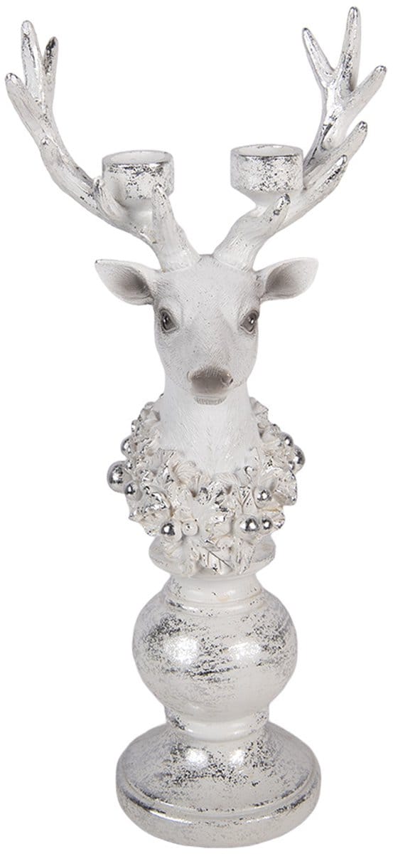 Clayre & Eef Kandelaar Rendier 17x11x38 cm Wit Kunststof