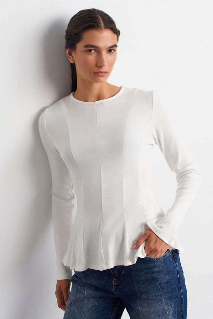 Getailleerde Textuur Gebreide Peplum Blouse