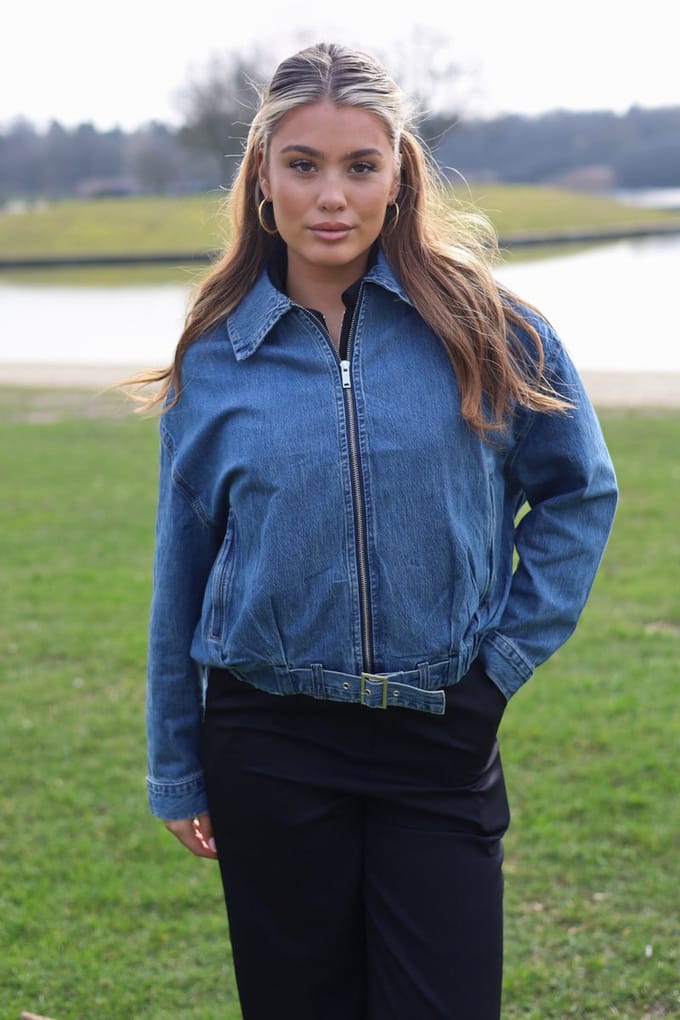 Getdrezzed Jasje - Maat: XS/S - Denim bomber jasje met ritssluiting blauw