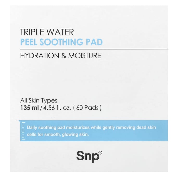 SNP, Triple Water Peel Soothing Pad, 60 sheets, 135ml (4.56fl oz) white