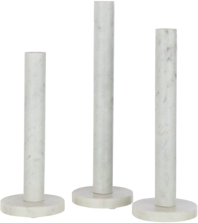 J-Line kaarshouder Marmer - steen - wit - set van 3