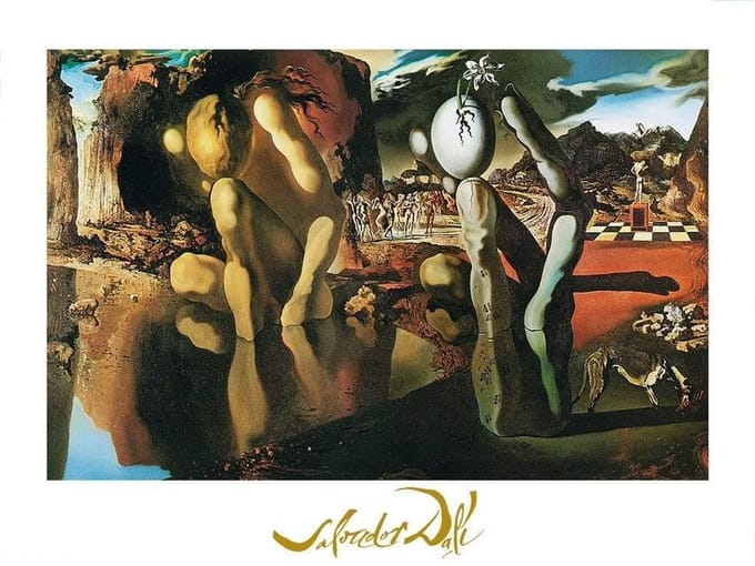 Kunstdruk Salvador Dali - La metamorfosi di narciso 80x60cm