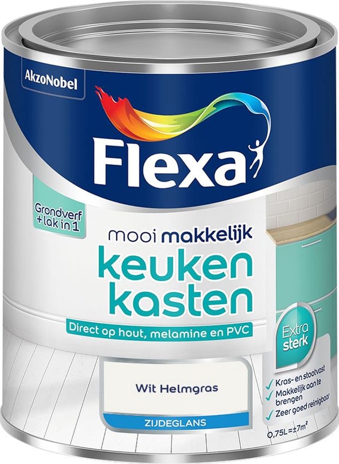 Flexa - Mooi Makkelijk Keukenkasten Zijdeglans - Wit Helmgras - Mengverf - 750 Ml