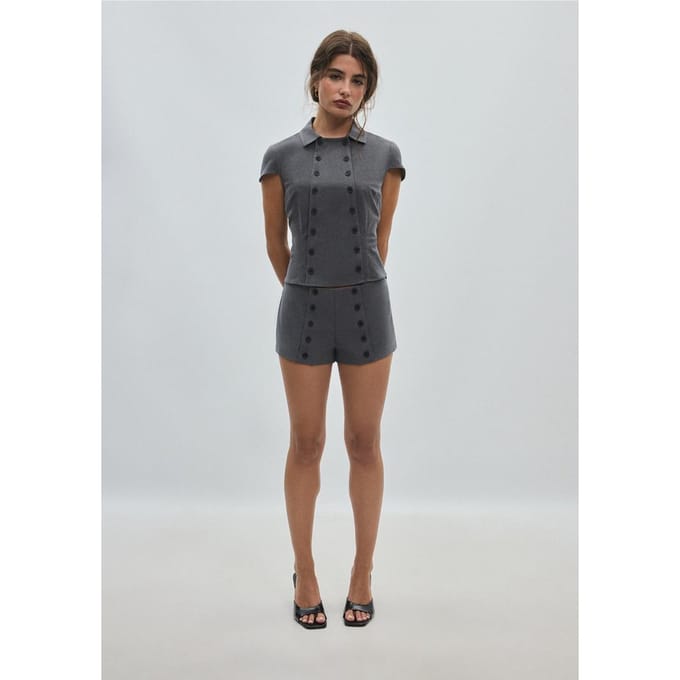Stradivarius Geklede micro-short met knopen  Donkergrijs 36