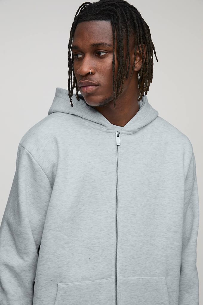 Lange Basic Regular Hoodie met ritssluiting | Grey Marl | Size Small