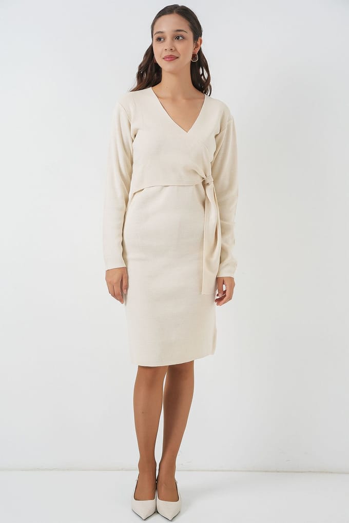 Bodycon Midi-jurk met V-hals en striksluiting