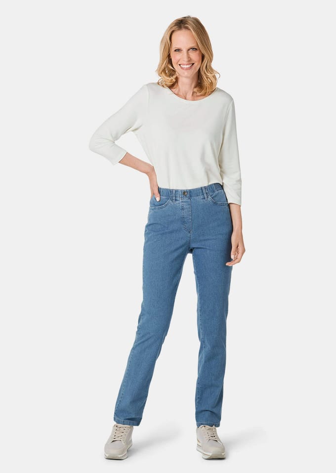 Chic versierde jeans met elastische band - lichtblauw - Gr. 54 van Goldner Fashion
