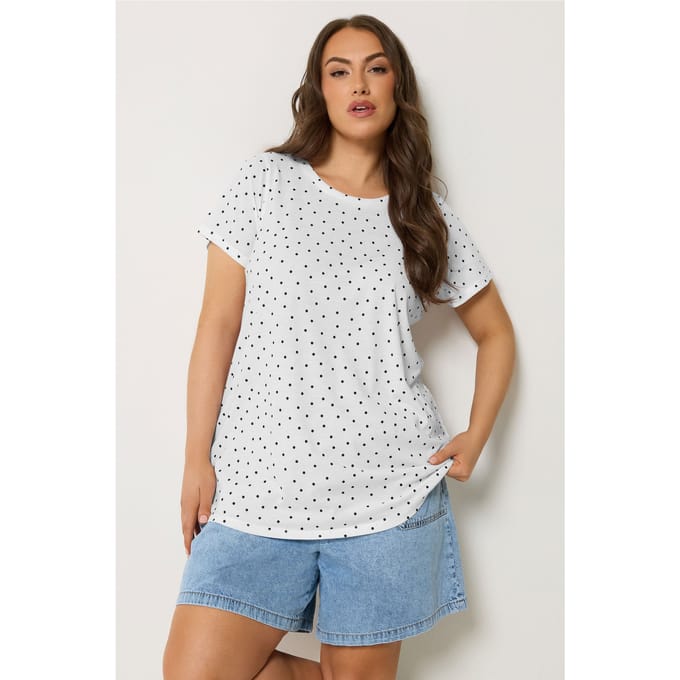Yours Top Met Stippenprint En Korte Mouwen Size 50-52