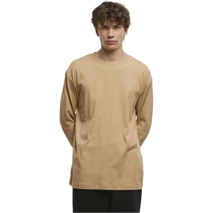 Urban Classics - Organic Boxy Rib Longsleeve shirt - S - Beige