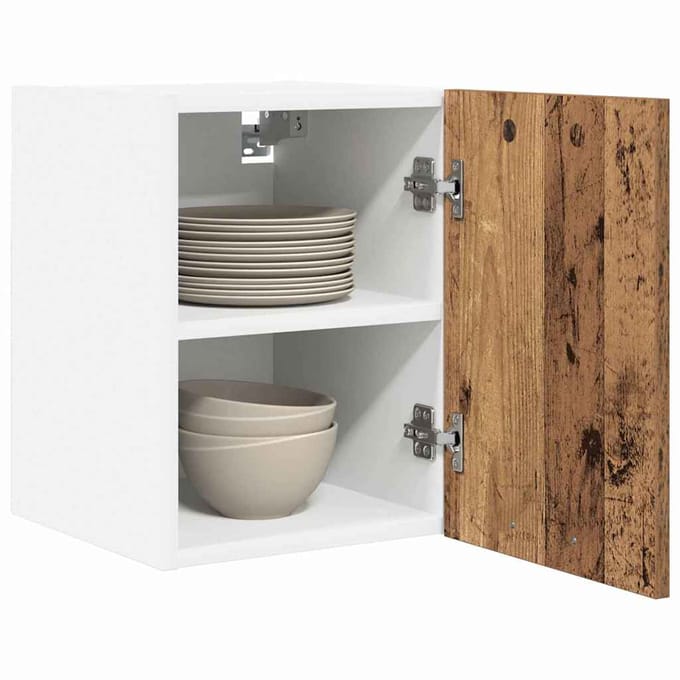 vidaXL - Hangkast - 2 - st - Oud - Hout - en - Wit - Bewerkt - hout