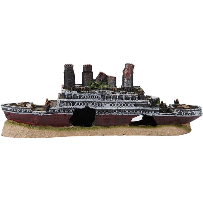 Décoration d'aquarium représentant un bateau naufragé du Titanic blanc