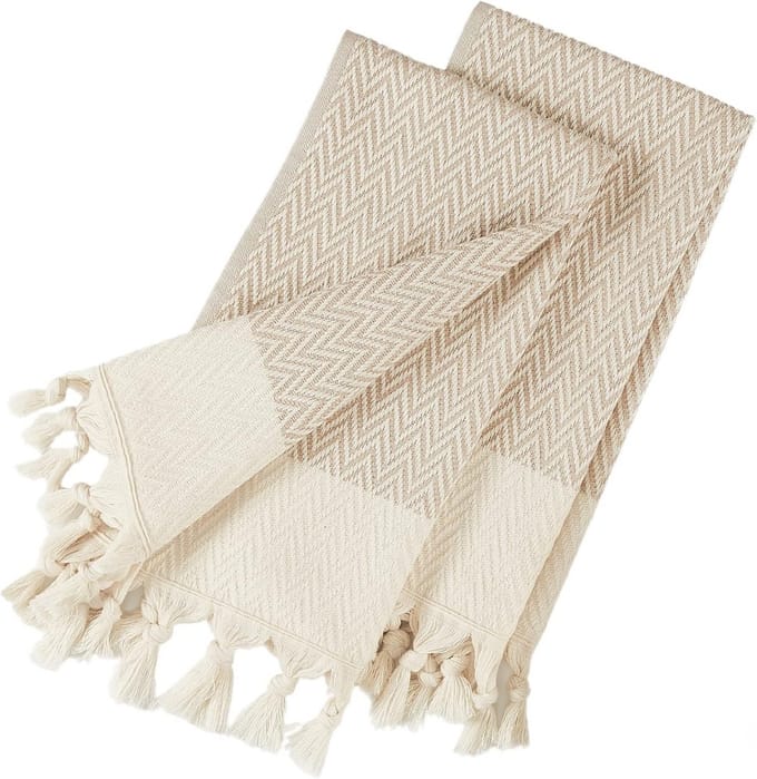 Set van 2 Keukendoeken 100% Katoen Beige - Luxe Vaatdoeken 35x75 cm