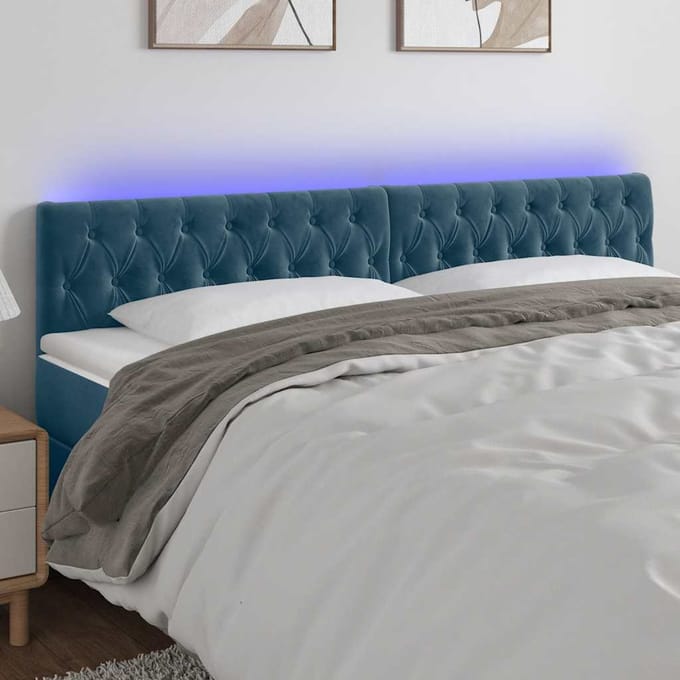 vidaXL - Hoofdbord - LED - 200x7x78/88 - cm - fluweel - donkerblauw