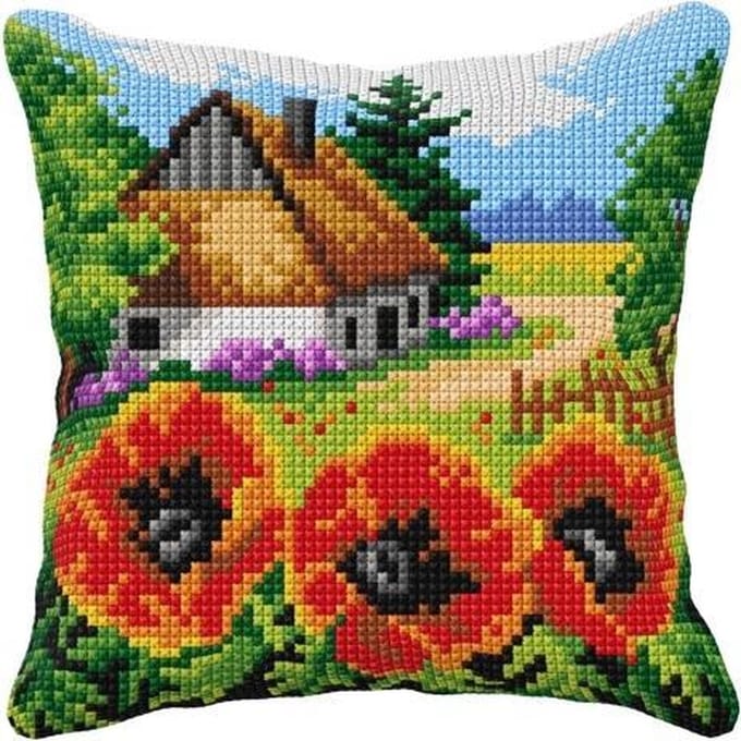 kruissteekkussen 99020 landleven met papavers
