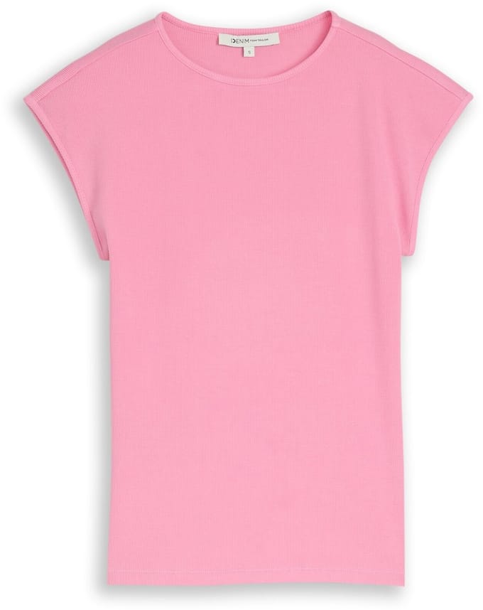 Tom Tailor Denim - Slim fit T-shirt met ribstructuur - Maat XL - Soft Blush Rose