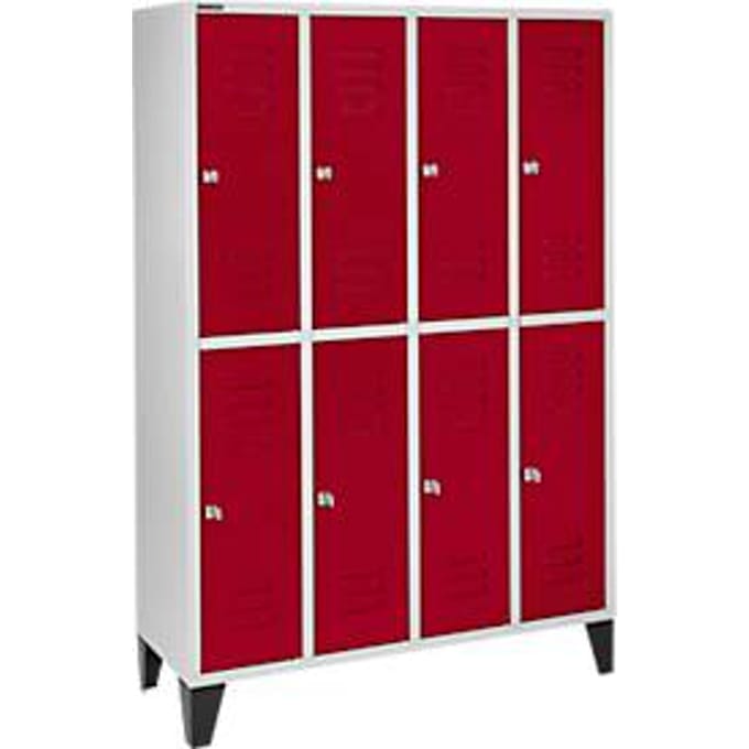Schäfer Shop Select Kledinglocker, 4 x 2 compartimenten, met poten, cilinderslot, Deur robijnrood