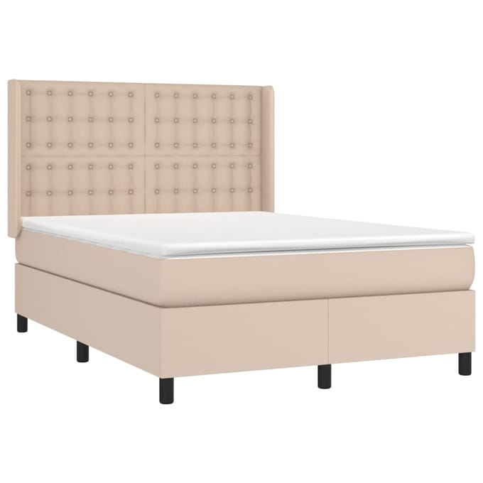 vidaXL - Boxspring - met - matras - kunstleer - cappuccinokleurig - 140x200 - cm