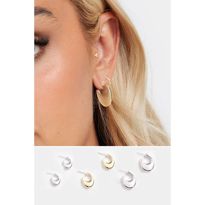 Yours Set Van Drie Paar Brede Minioorringen In Zilver/Goudsize One Size