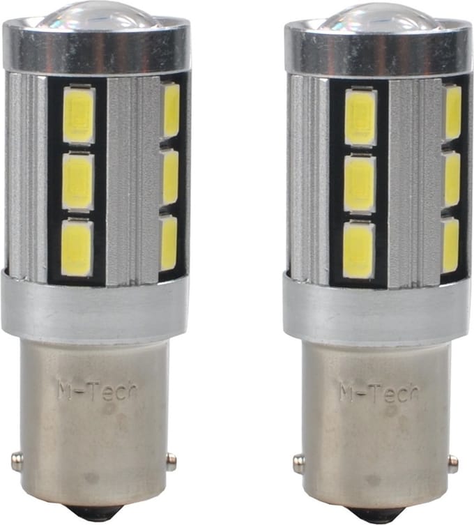 M-Tech LED - BA15s 12V - Premium 18x Leddiode - Canbus - Wit - Set