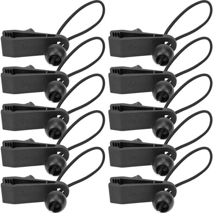 Clips de retenue pour tente extérieure, pince de fixation coupe-vent avec cordon élastique pour auvent de Camping, caravane black