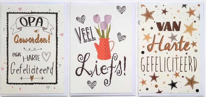 3 Wenskaarten - OPA Geworden + Van Harte Gefeliciteerd + Veel Liefs - 12 x 17 cm – OPA-301