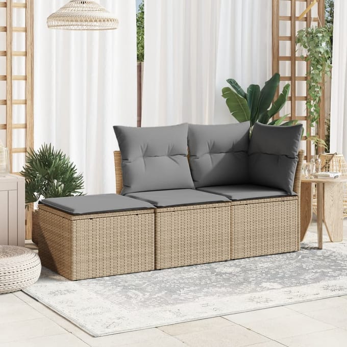 vidaXL - Tuinkruk - met - kussen - 55x55x37 - cm - poly - rattan - beige