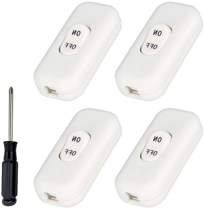Snoerschakelaars 4 Stuks - Inline Schakelaars - Verlichting Bediening - 2-Weg Schakeling - 6 x 26 cm - Wit