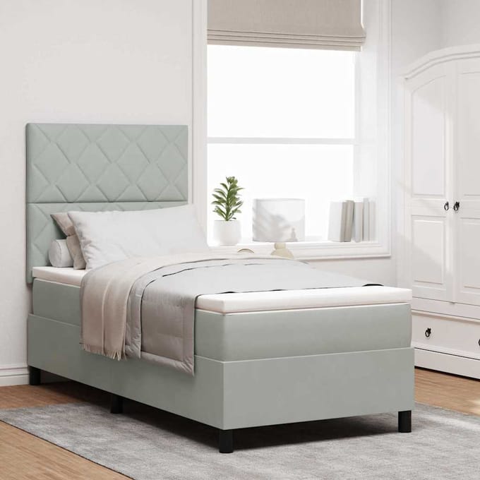 vidaXL - LED - Box - Spring - Bed - Lichtgrijs - 90 - x - 190 - cm - Fluweel