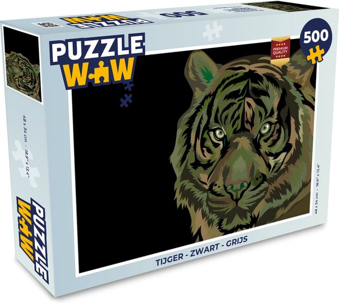 Puzzel Tijger - Zwart - Grijs - Legpuzzel - Puzzel 500 stukjes