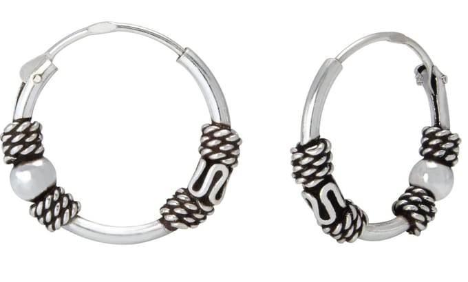 Joy|S - Zilveren Bali oorringen - 14 mm - geoxideerd