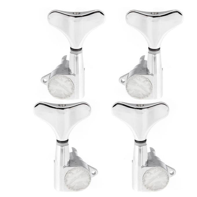 4 Chromen verzegelde stempennen stemmechanieken voor basgitaar 2L+2R chroom gele kleur
