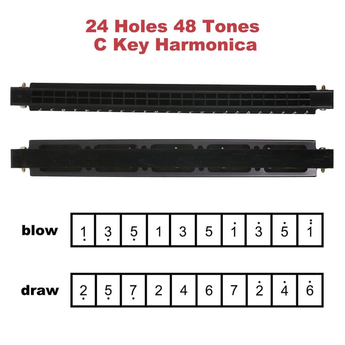 Harmonica Professional Harp Armonica Tonalité de C 24 Trous Polyphonique Diatonique Harmonica avec Étui pour Blues Folk Jazz Pop noir