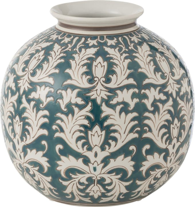 J-Line vaas Victoria Rond - porselein - groen/wit - Ø 26 cm