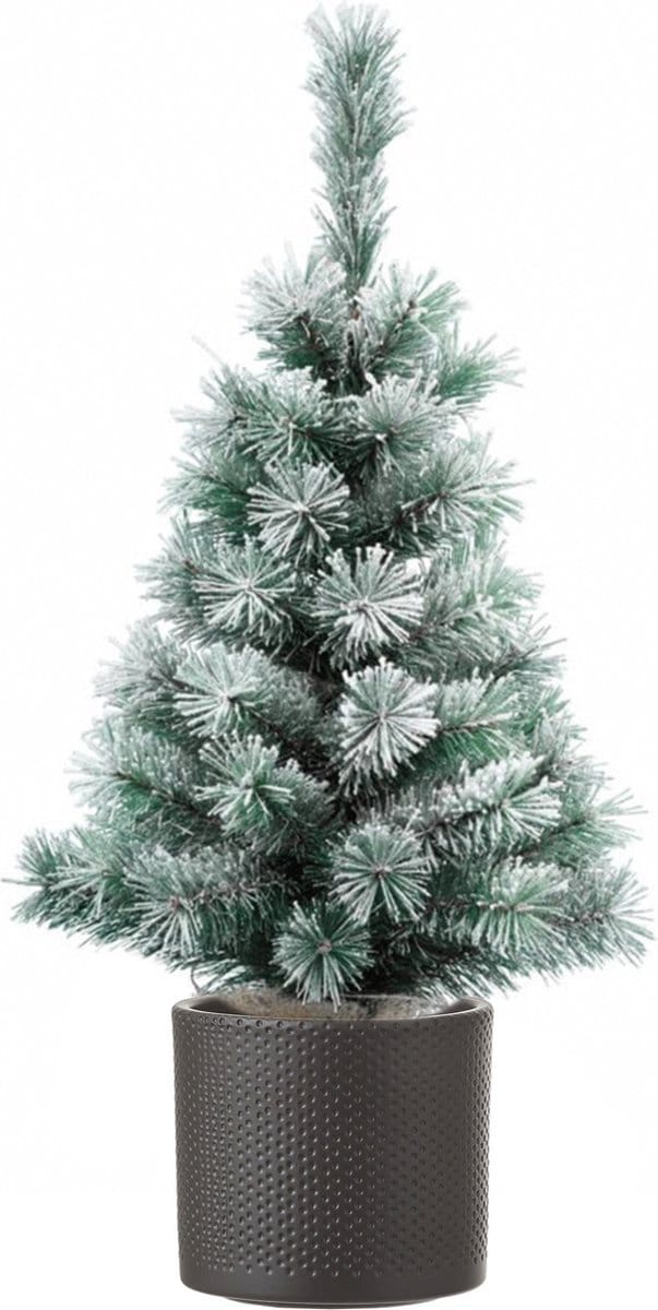 Volle besneeuwde kunst kerstboom 75 cm inclusief donkergrijze pot - Kunstkerstbomen middelgroot
