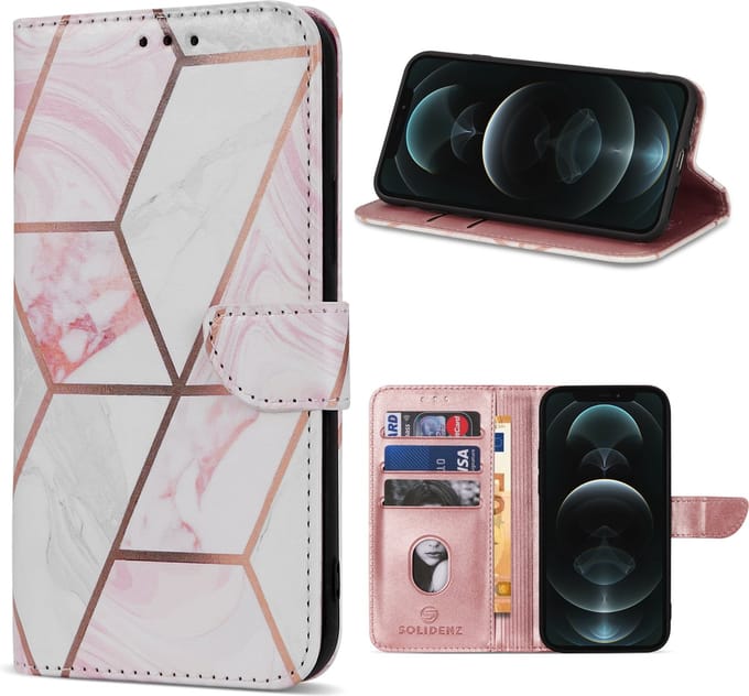 Geschikt Voor iPhone 14 Plus Hoesje - Solidenz Bookcase 14 Plus - Telefoonhoesje 14 Plus - 14 Plus Case Met Pasjeshouder - Cover Hoes - Marmer