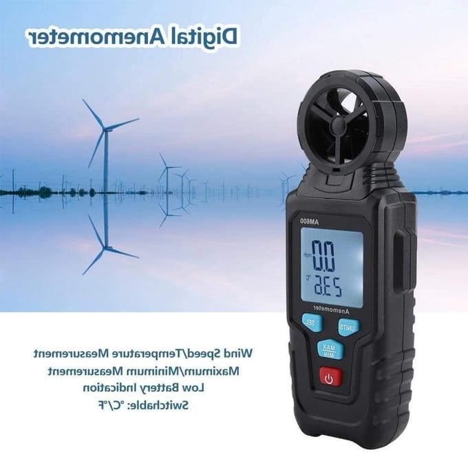 Digitale Anemometer - Windmeter Thermometer - Meten Windsnelheid - Backlit LCD Display - AM600 - Grijs