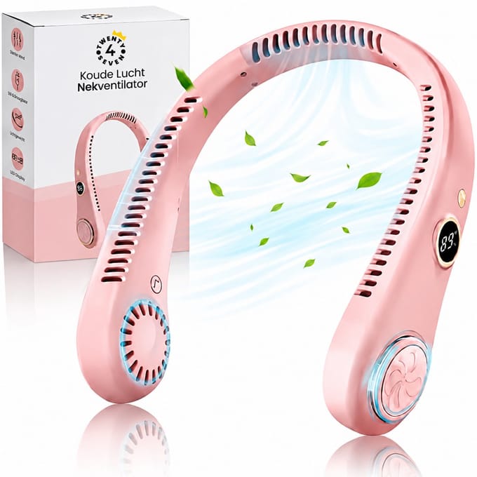 Twenty4seven® Nekventilator Roze - Nek Ventilator Oplaadbaar met Koeling - Draagbare Mini Neck Fan - Gezichtsventilator & Handventilator - 3 Standen