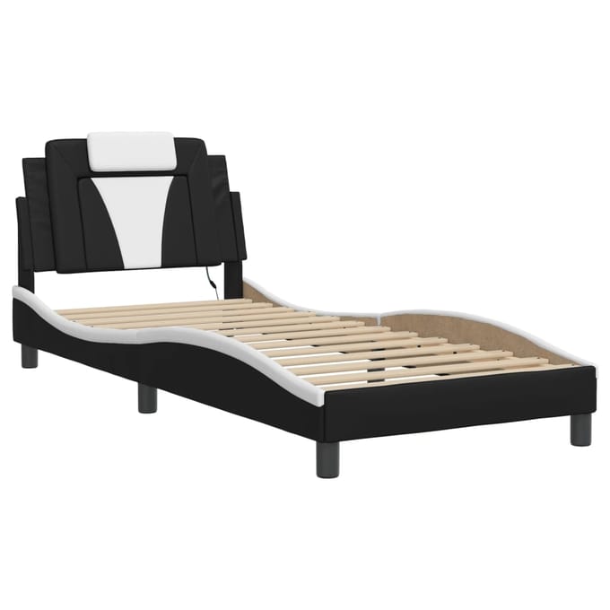 vidaXL - Bedframe - "Viana" - met - LED - zonder - matras - zwart - en - wit - 80x200 - cm