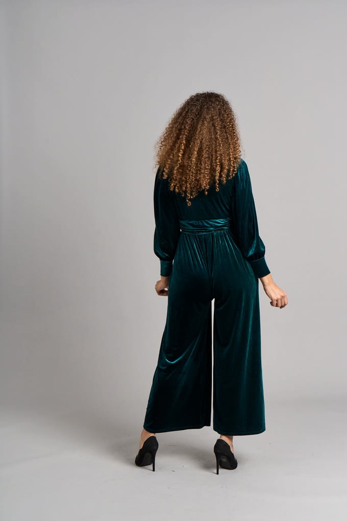 Ava jumpsuit van fluweel - Smaragd