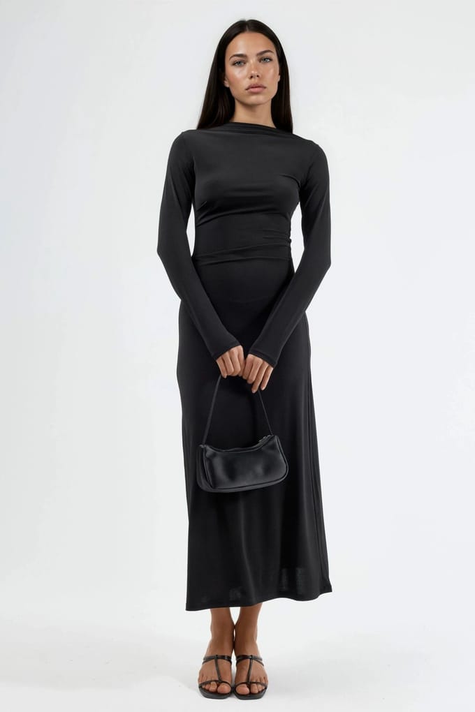 Strak maxi-jurk met drapeerdetail