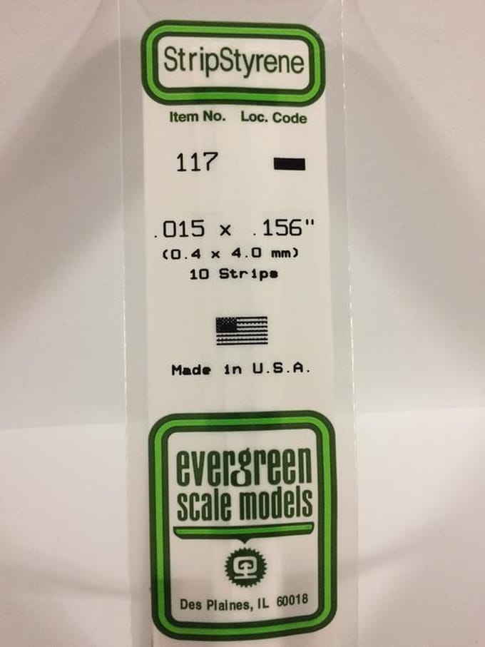Evergreen Modelbouwdecoratie - 117 Strip 0,4mmX4mmX35cm - 10 stuks Styreen