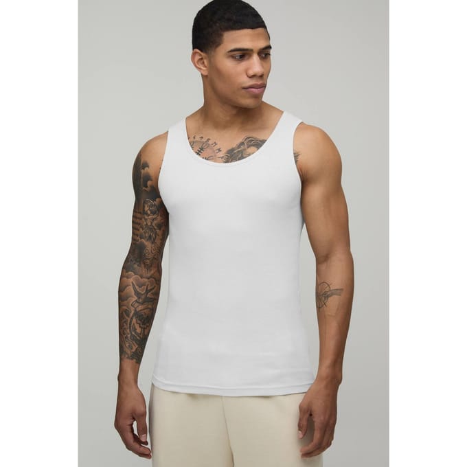 Essential Muscle Fit Ribbed Vest | White | Size XS